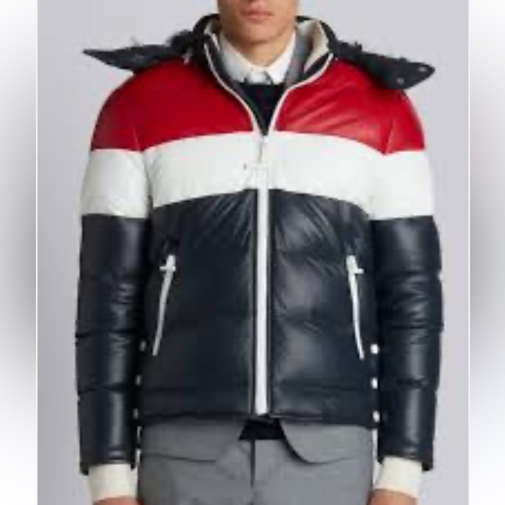 NEW NWT THOM BROWNE Downfilled Three Panel Leather Ski Jacket - Picture 2 of 7